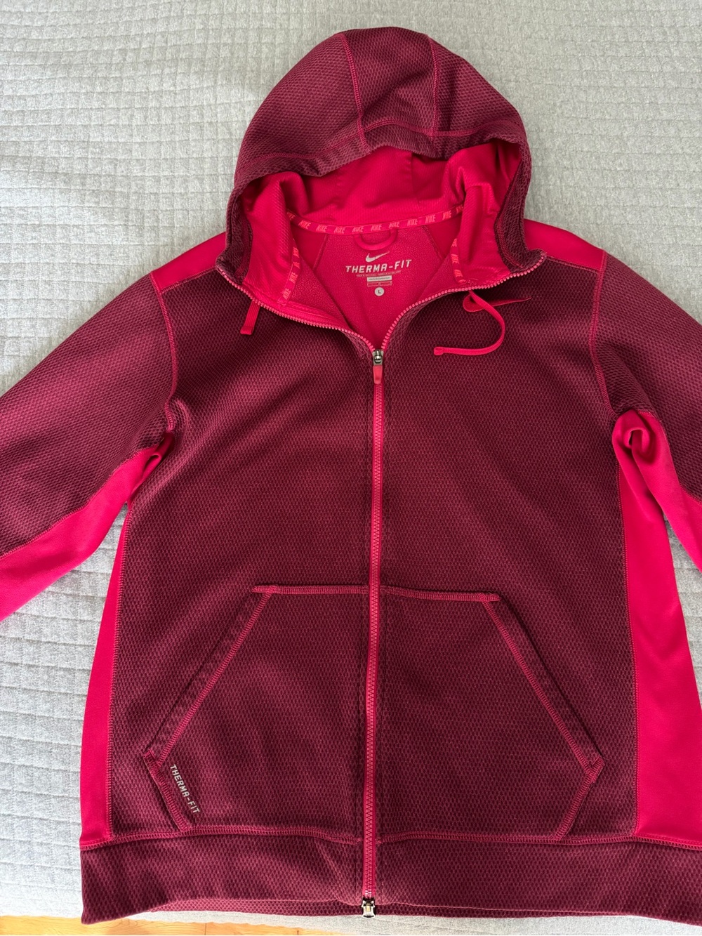 Nike Men’s Large Maroon & Darker Pink Full Zip Hooded Therma-Fit Jacket - Picture 4 of 8